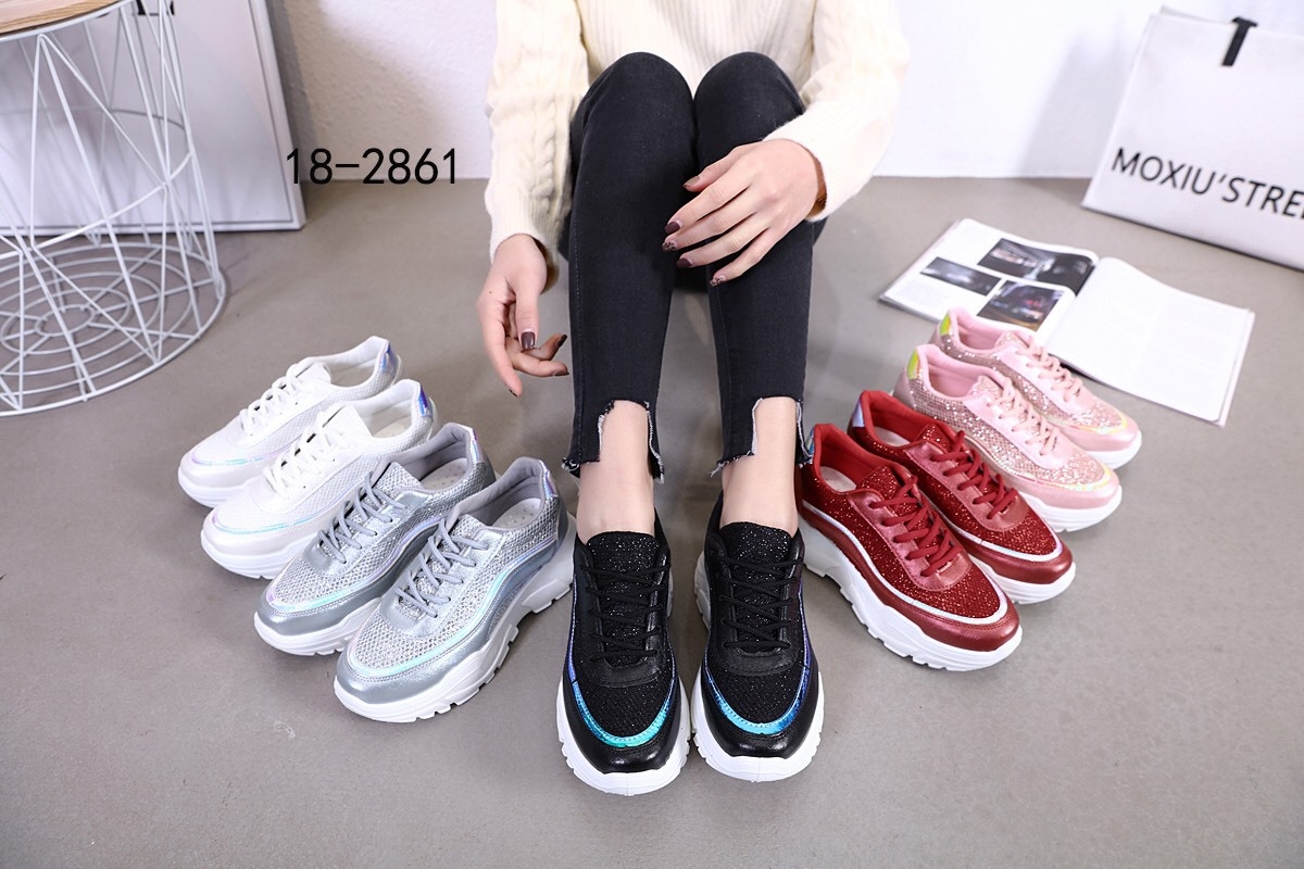 รองเท้าผ้าใบแฟชั่นทรงSportแต่งกลิตเตอร์ (สีชมพู)