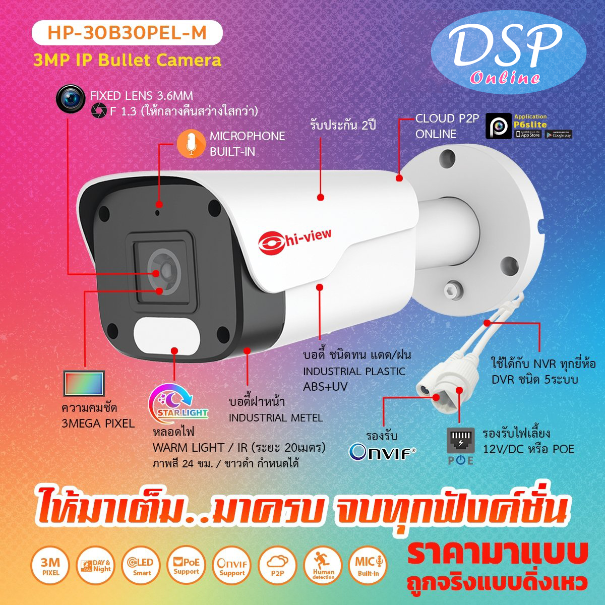 ขายถูก Hi-view ชุดกล้องวงจรปิด IP CAMERA รุ่น HP-30B30PEL-M (กล้อง16ตัว,3MP) + NVR รุ่น HP-9704-V1. ประกันศูนย์
