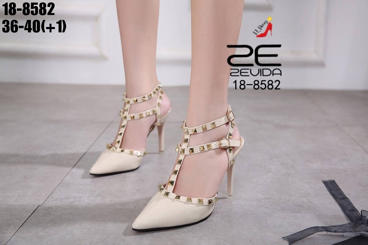 รองเท้าส้นสูงเปิดท้าย Style Valentino (สีครีม)