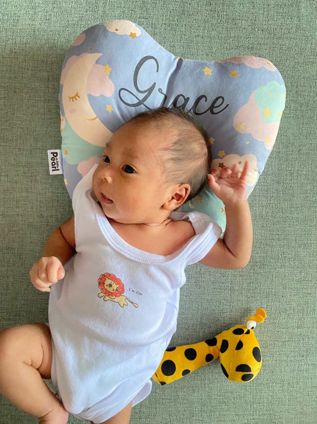 หมอนเด็ก หมอนหลุม Baby Pillow สั่งทำใส่ชื่อ ลาย Moon - Lavender