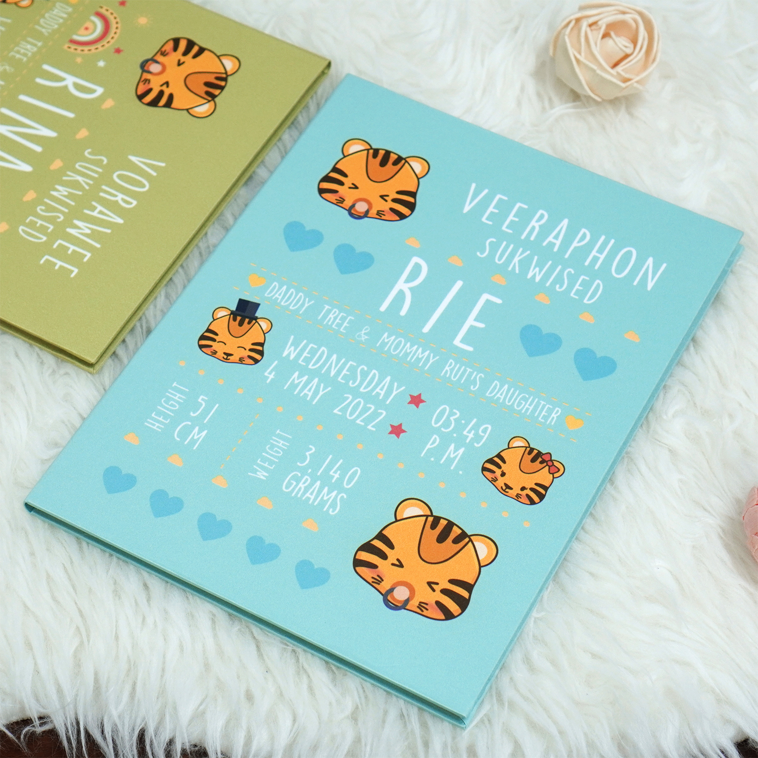 แฟ้มทะเบียนสมรส/สูติบัตร สั่งทำใส่ข้อความ ลาย Tiger - Mint