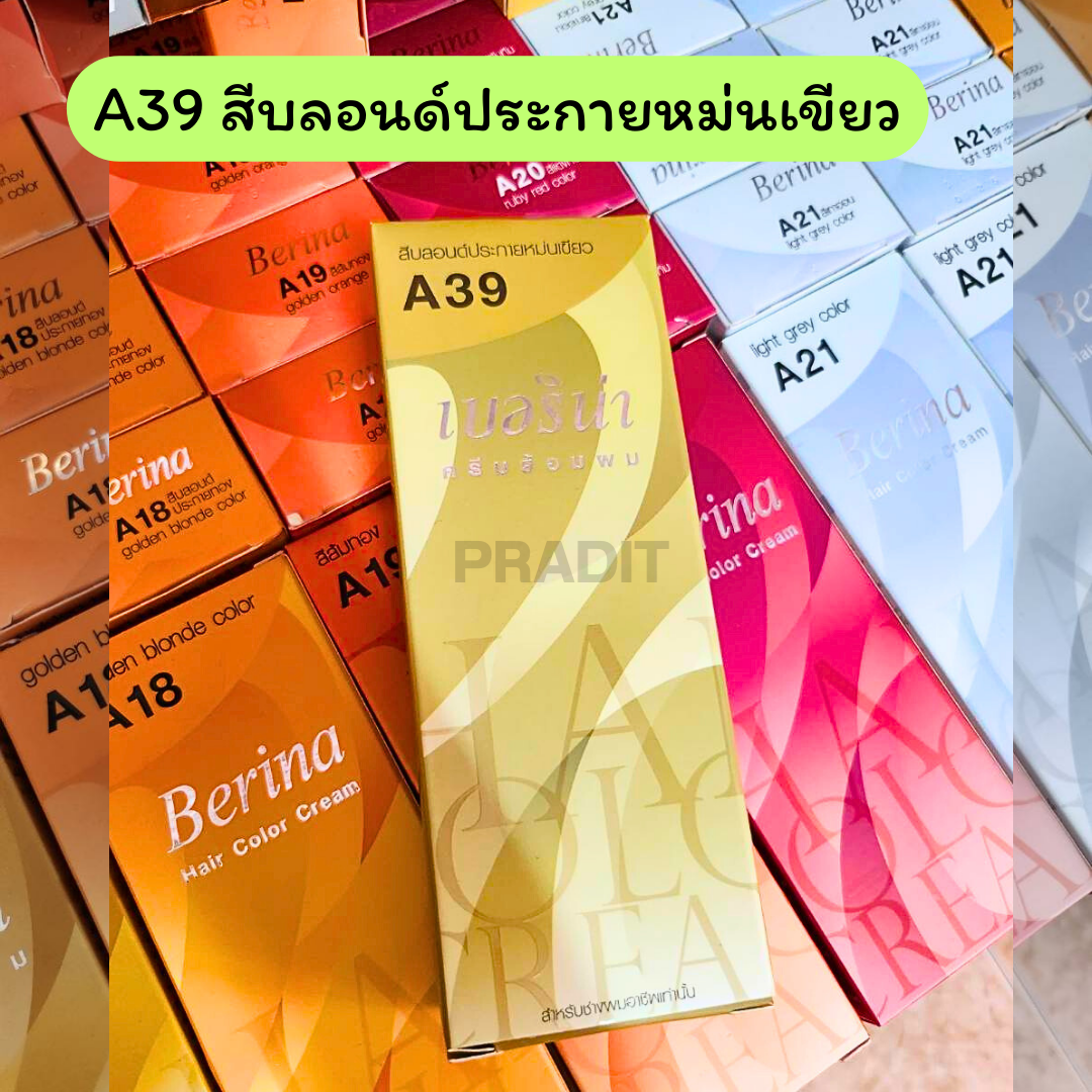 Berina Hair Color เบอร์ A39 สีบลอนด์ประกายหม่นเขียว 121 กรัม