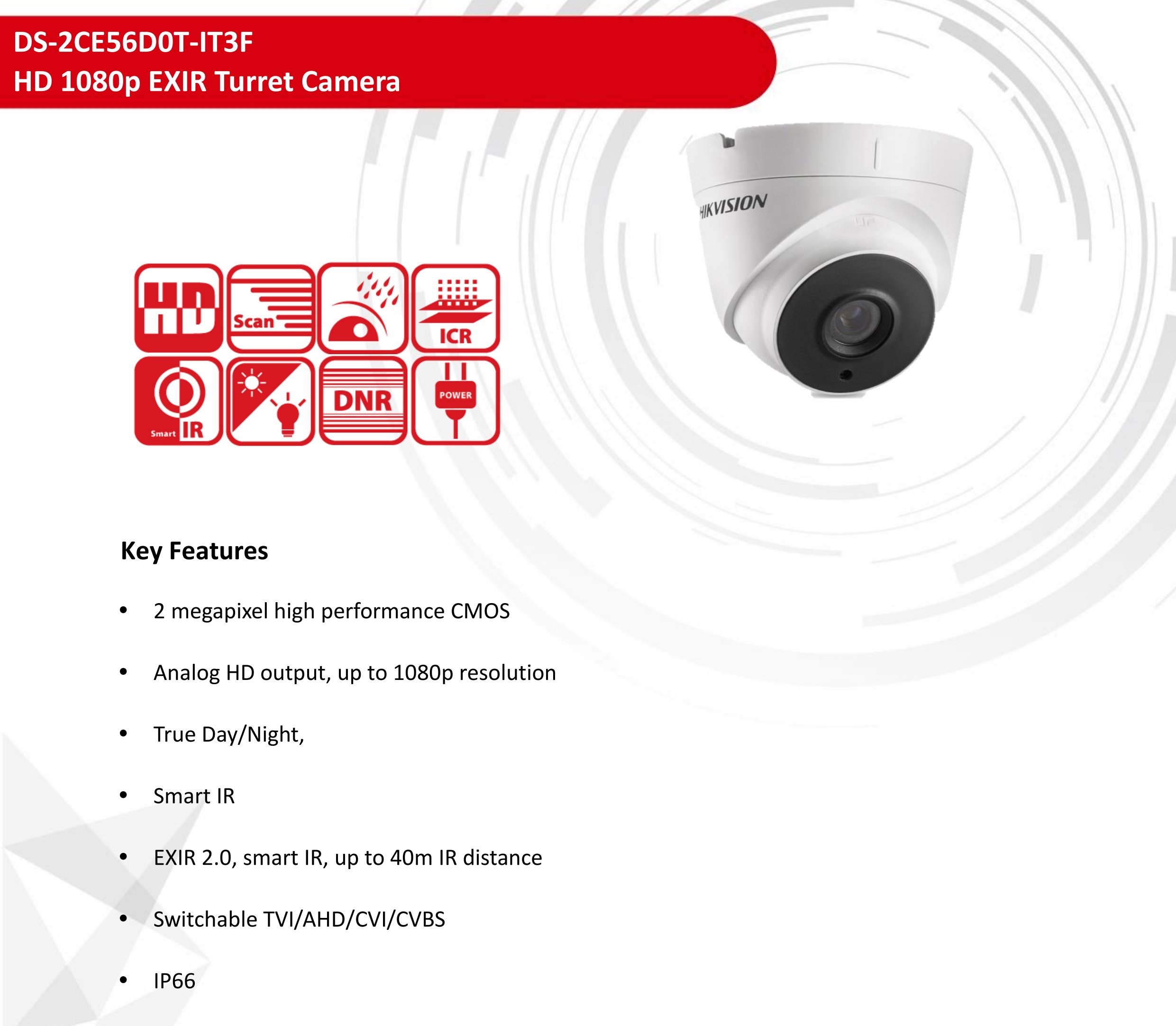 ขายถูก HIKVISION Turbo HD รุ่น DS-2CE56D0T-IT3F ความละเอียด 2 ล้านพิกเซล