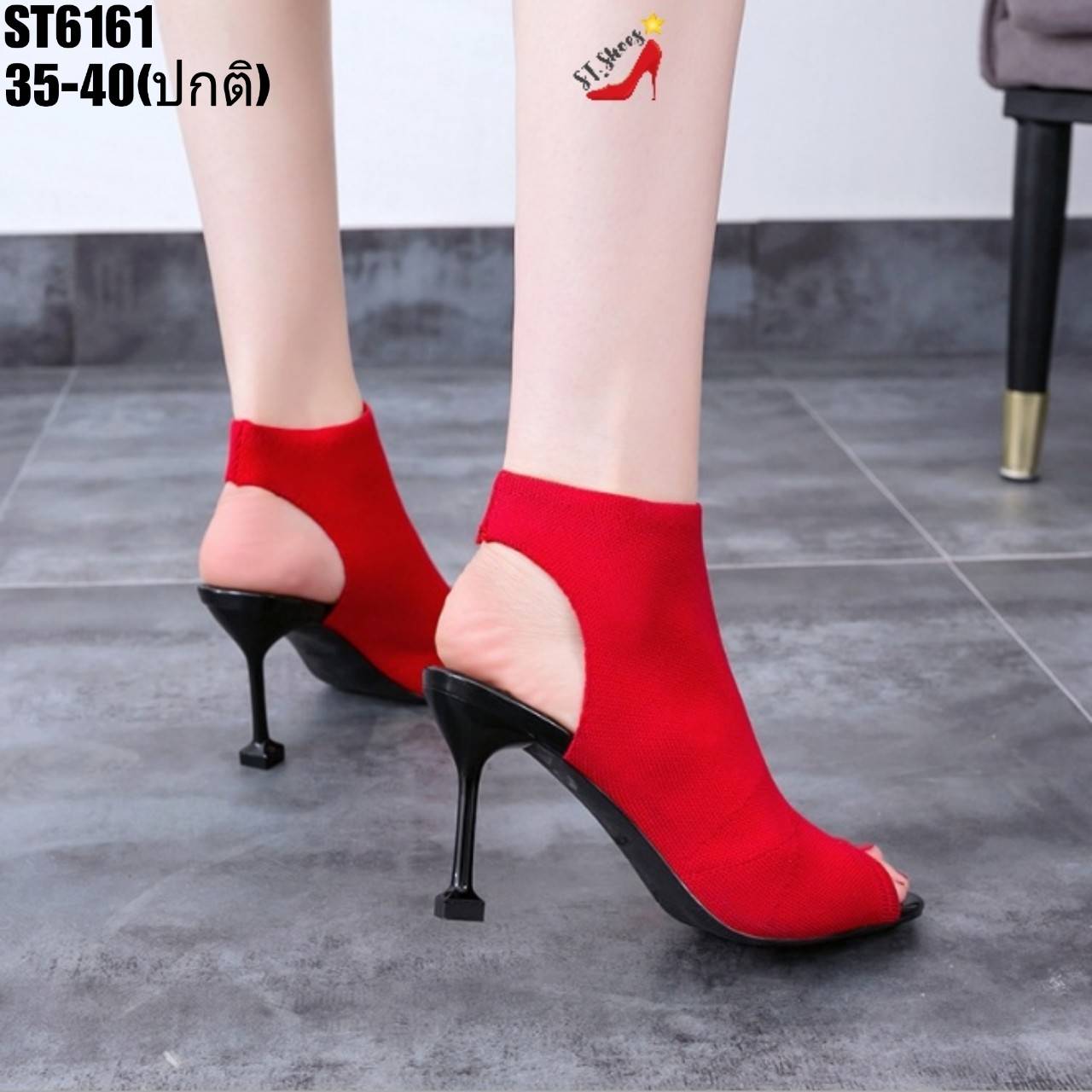 รองเท้าส้นสูงเปิดหน้าท้าย (สีแดง)