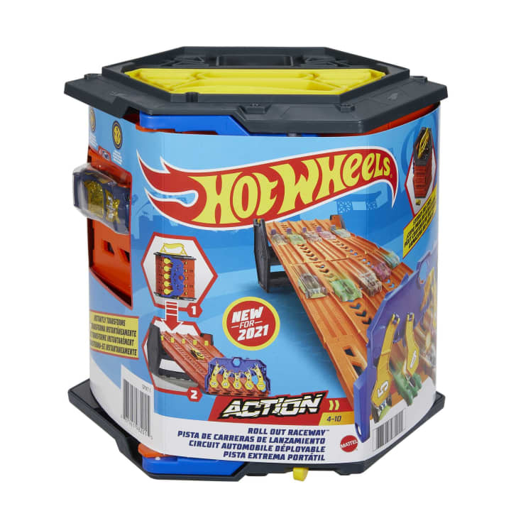 Hot Wheels Roll Out Raceway Track Set ฮอตวีล ชุดราง 5 เลน ม้วนเก็บเป็นกล่องหกเหลี่ยม รุ่น GYX11 ลิขสิทธิ์แท้