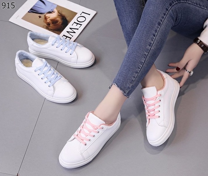 รองเท้าผ้าใบPUลายแมว (สีฟ้า)