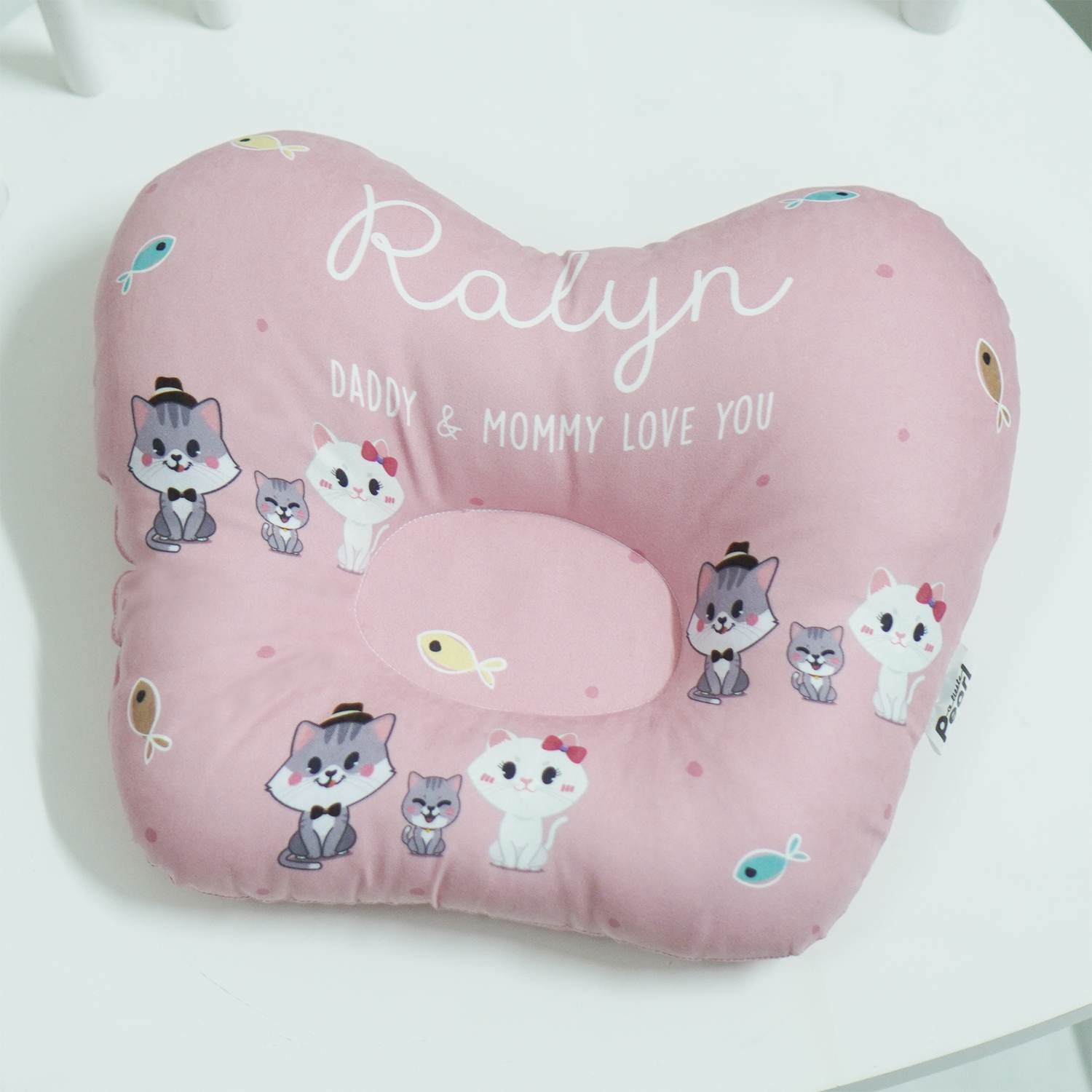 หมอนเด็ก หมอนหลุม Baby Pillow สั่งทำใส่ชื่อ ลาย Kitten - Pink