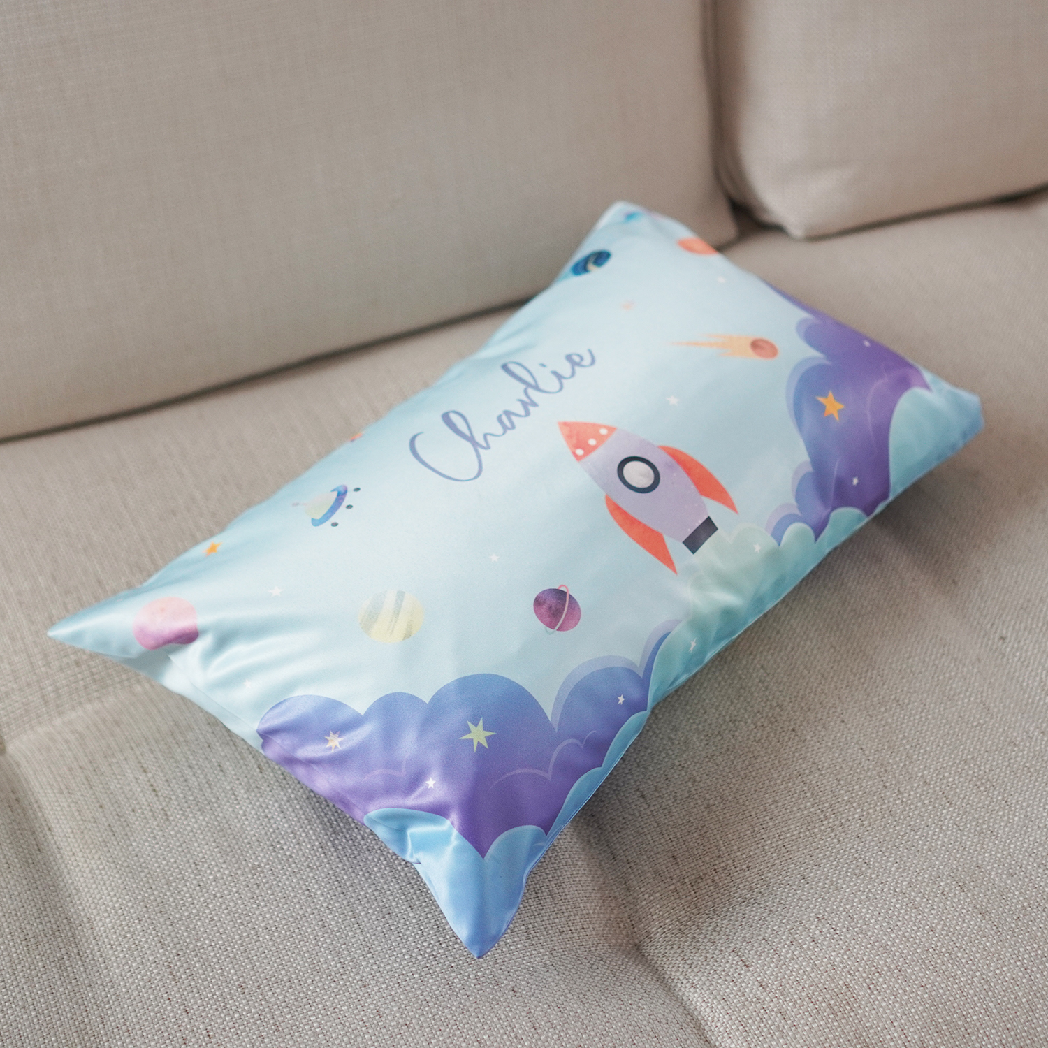 หมอนเด็ก สั่งทำใส่ชื่อ ลาย Rocket - Blue