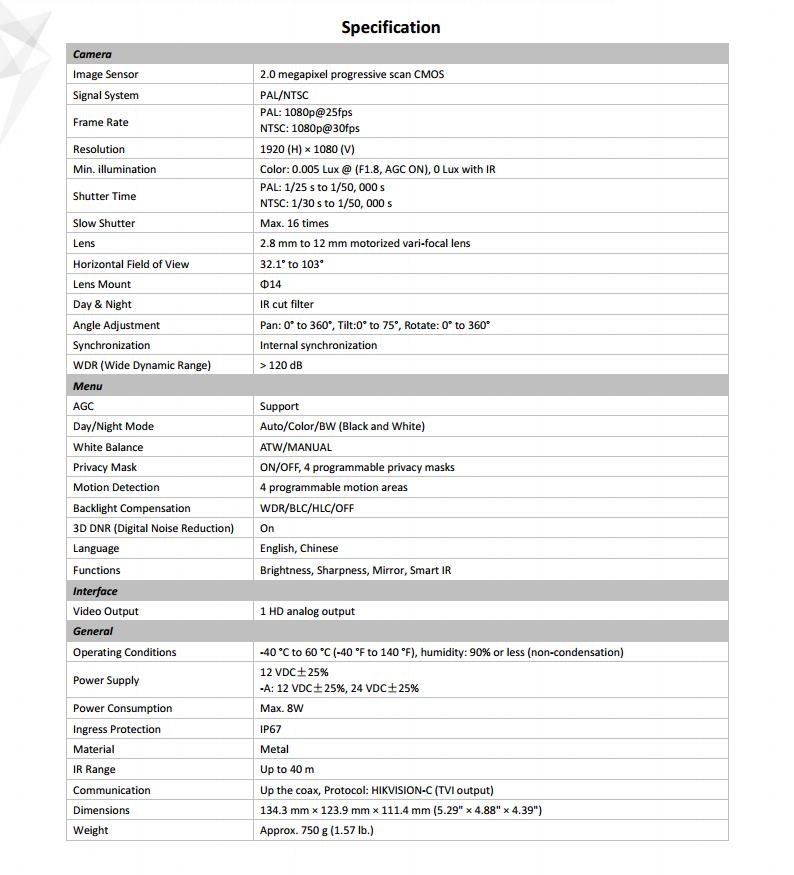 ขายถูก HIKVISION Turbo HD รุ่น DS-2CE56D8T-IT3Z ความละเอียด 2 ล้านพิกเซล