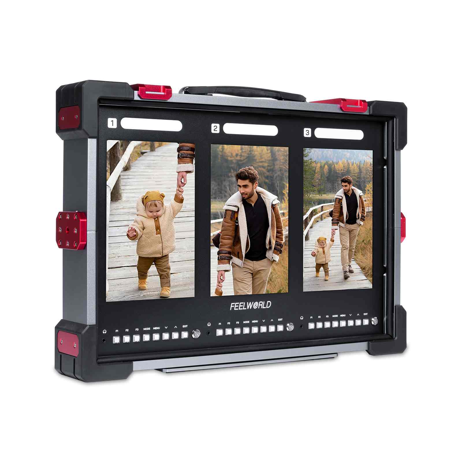 FEELWORLD PS101 Triple 10.1-inch Vertical Display 1000nit Director Broadcast Carry-on Monitor with High Brightness Waveform 3D LUT HDR Portable Protective Case for Short Drama