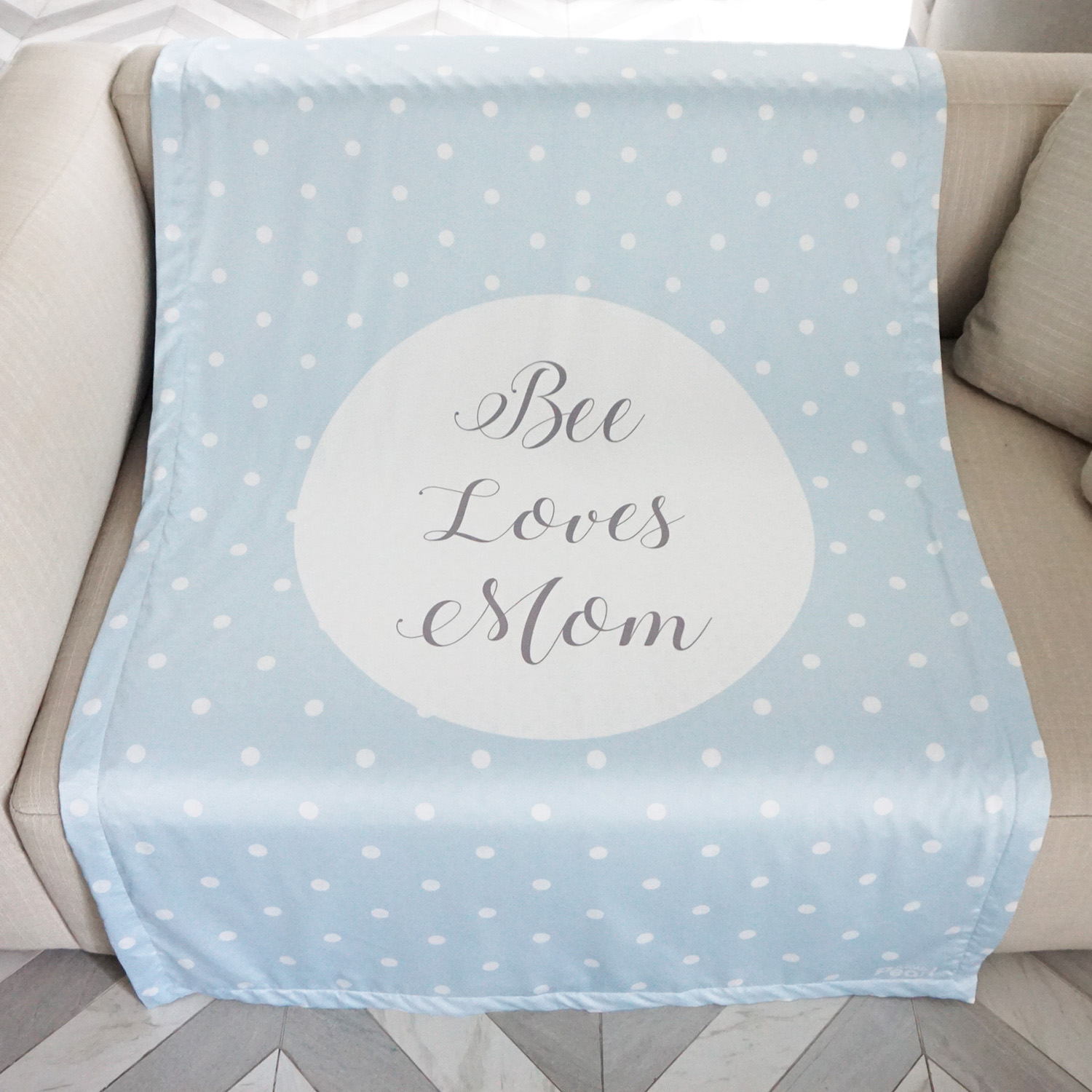 ผ้าห่ม ใส่ชื่อ ลาย Polka dot - Blue ไซส์ใหญ่ 100x150cm