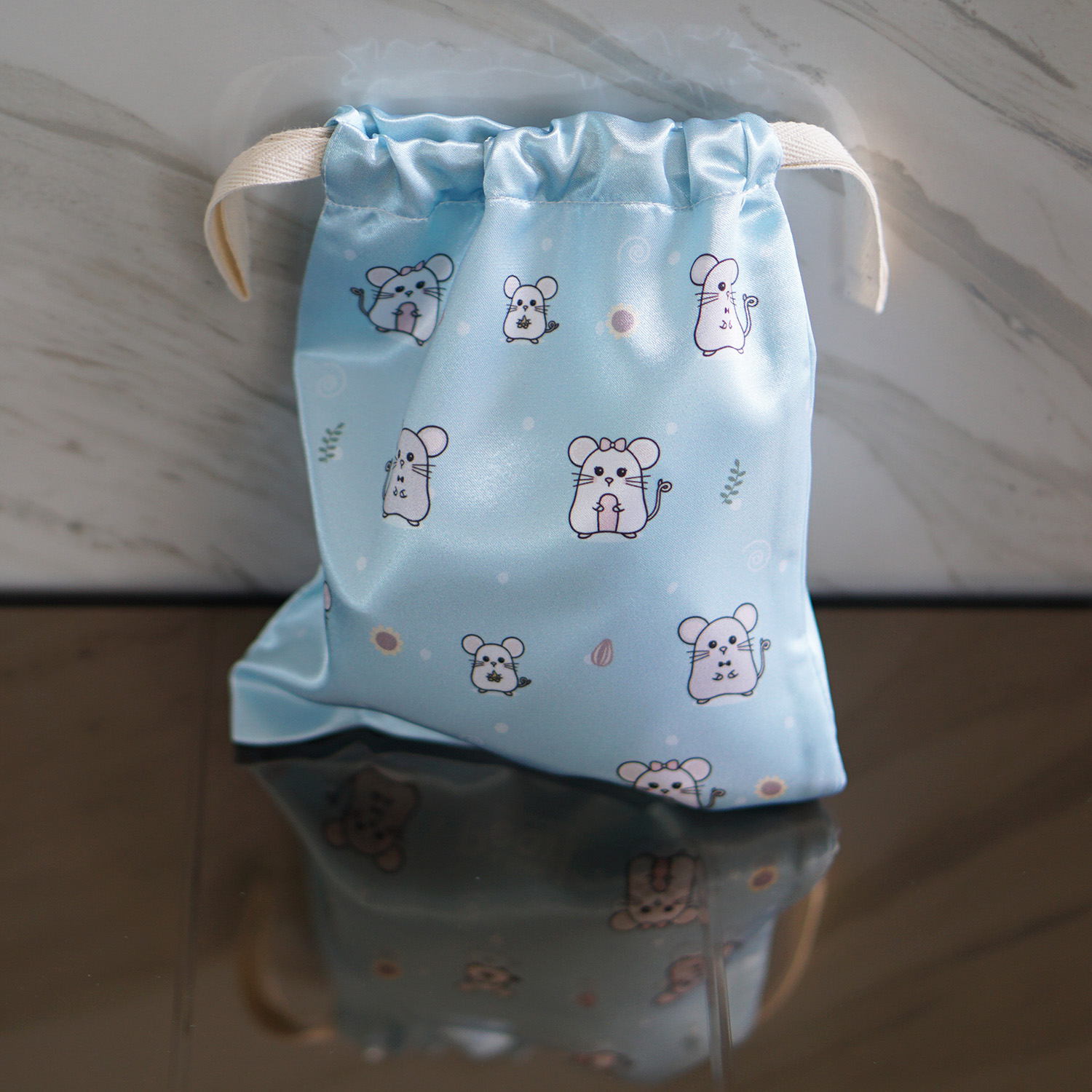 ถุงผ้าซาติน ลาย Mini Mouse - Blue
