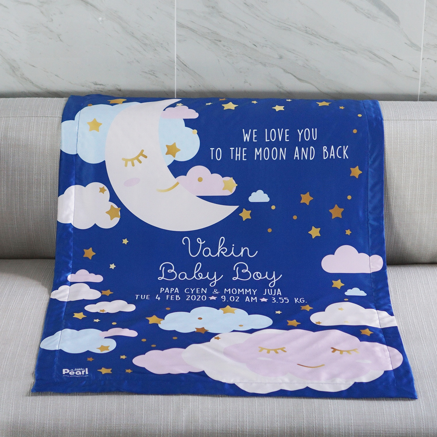 ผ้าห่ม สั่งทำใส่ชื่อ ลาย Moon - Dark Blue