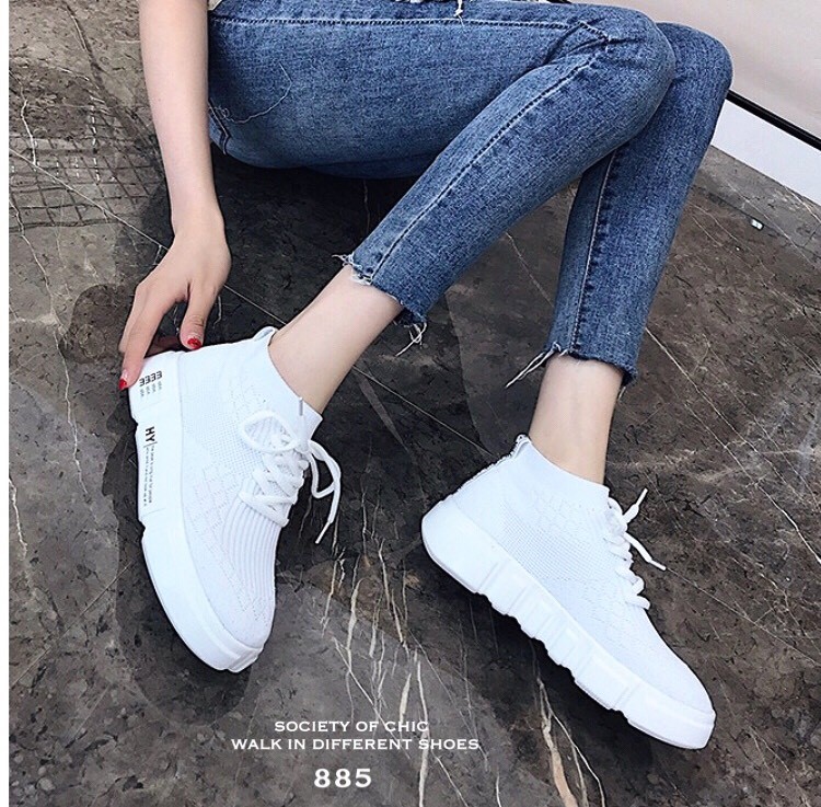 รองเท้าผ้าใบหุ้มข้อสไตล์ Off White (สีดำ)