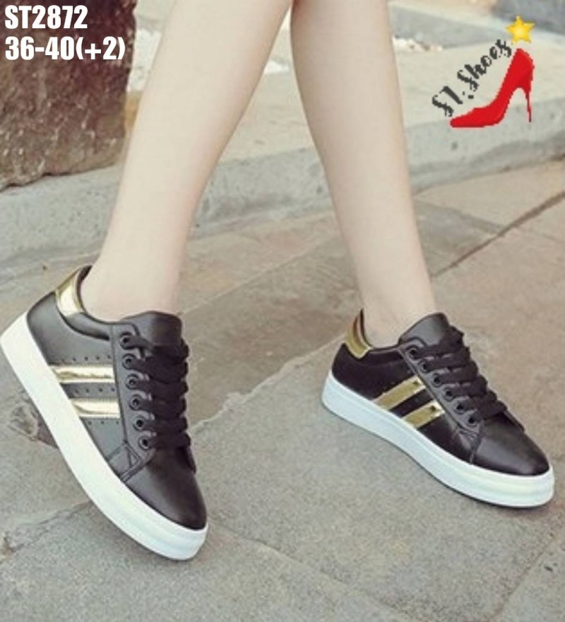 รองเท้าผ้าใบสไตล์ Sportแต่งแถบ (สีขาว)