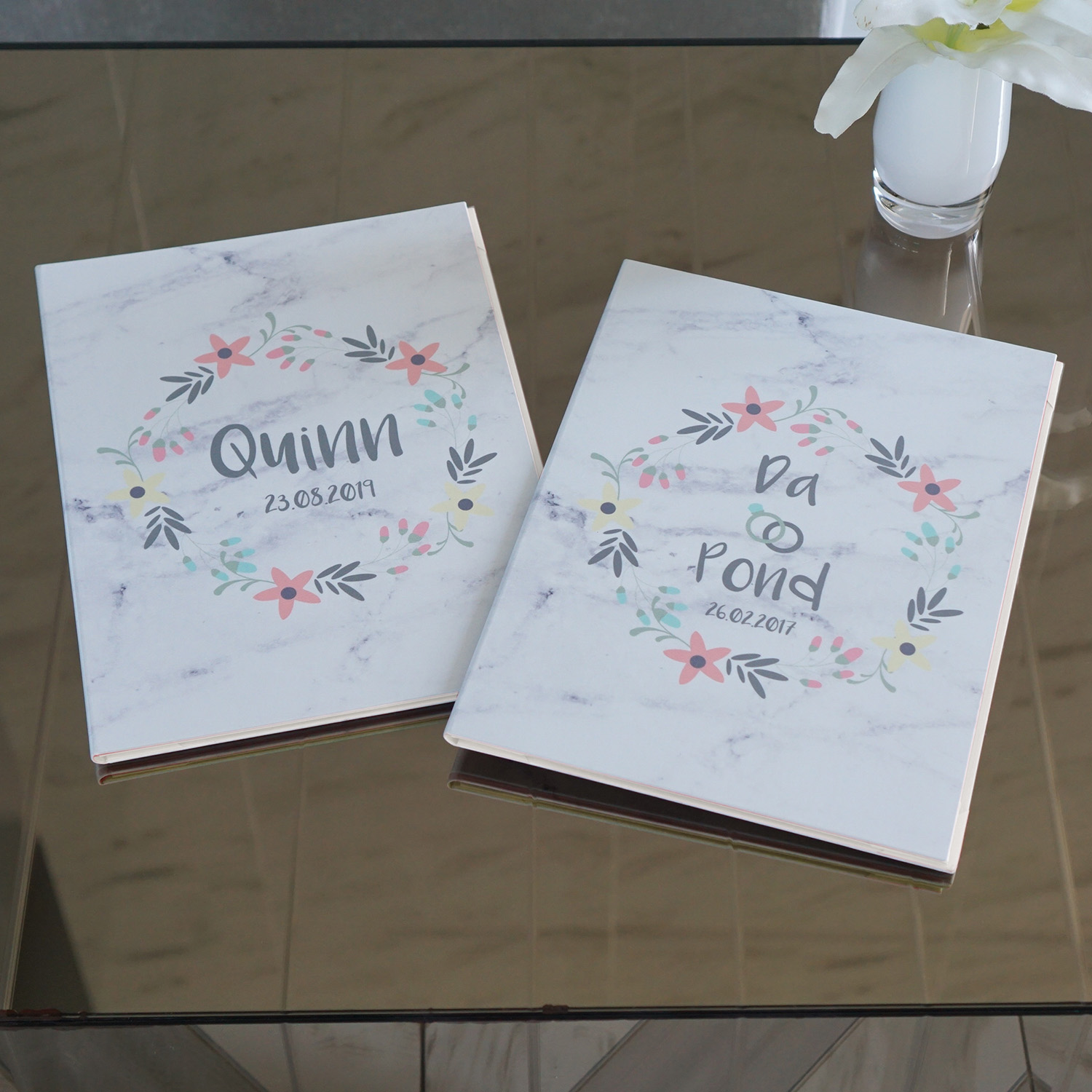 แฟ้มทะเบียนสมรส/สูติบัตร สั่งทำใส่ข้อความ ลาย Marble - Floral Frame