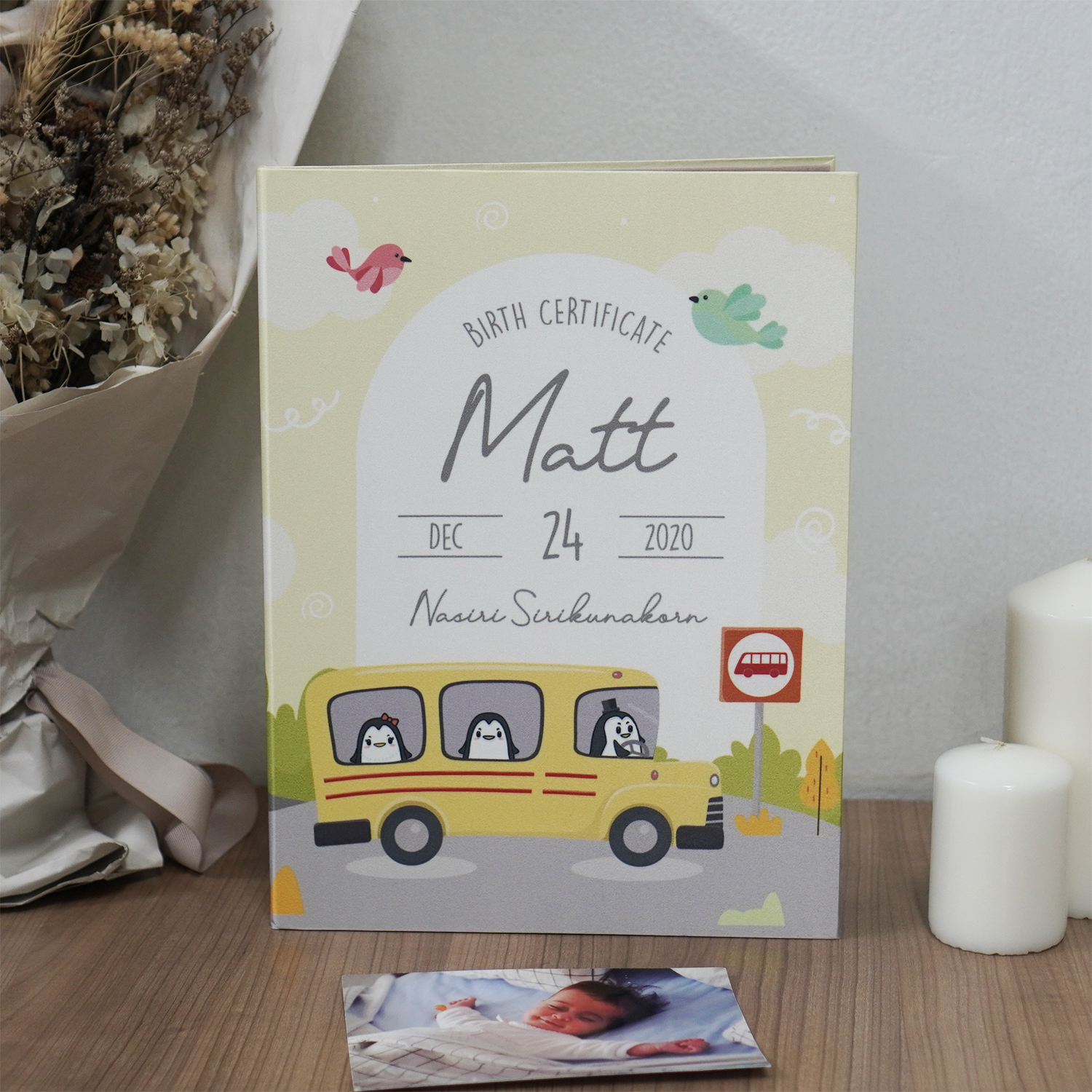 แฟ้มทะเบียนสมรส/สูติบัตร สั่งทำใส่ข้อความ ลาย Yellow Bus