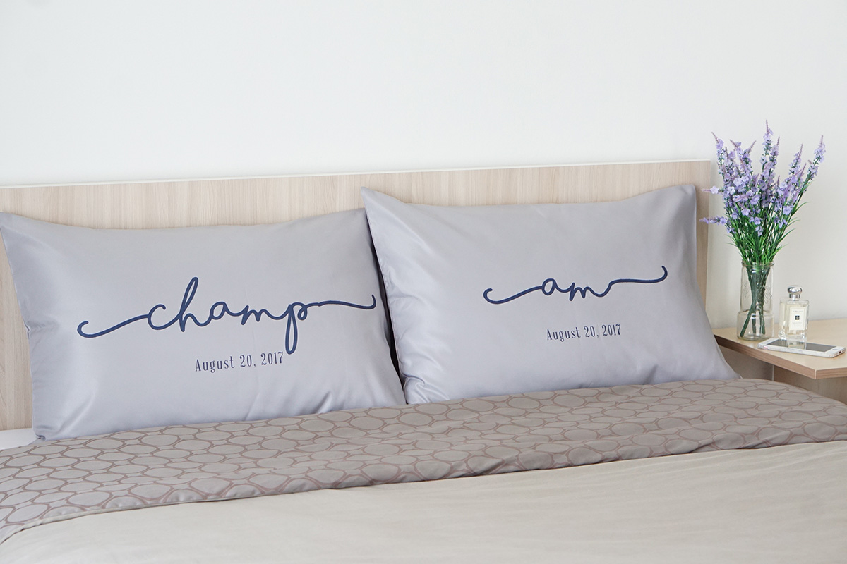 ปลอกหมอนหนุนคู่ สีเทา - Name - Navy