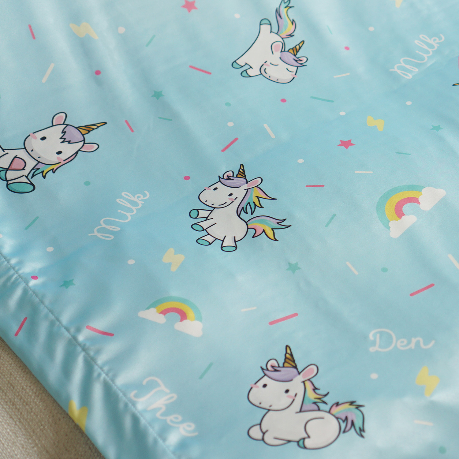ผ้าห่ม ใส่ชื่อ ลายยูนิคอร์น - Unicorn - Blue