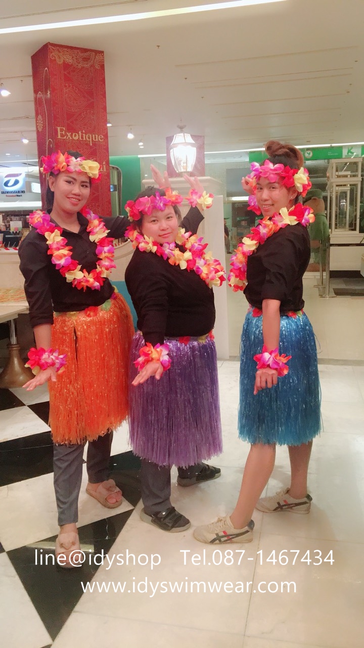 แบบที่ 1ขนาดยาว 60 cm สีชมพู กระโปรงเชือกฟาง Hawaii กระโปรงฮาวาย อย่างเดียว อย่างหนา