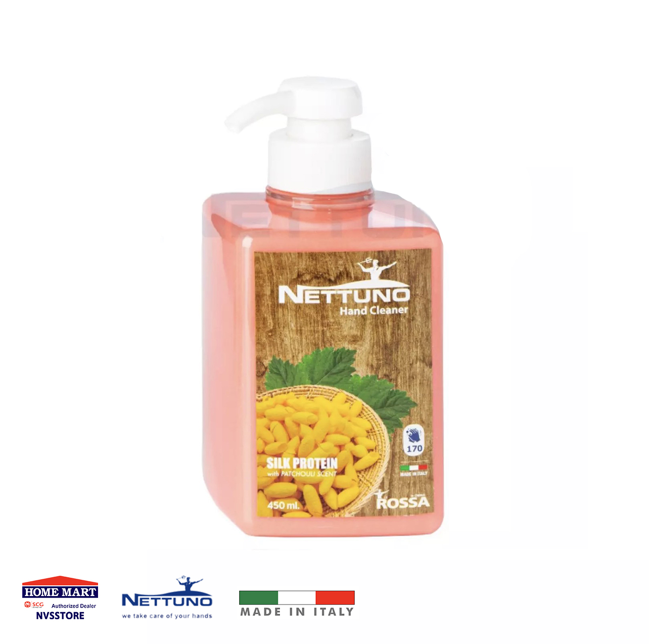 Nettunoน้ำยาล้างมือจากอิตาลี มีเม็ดครับจากหินธรรมชาติ ส่วนผสมของโปรตีนจากรังไหม ขจัดกลิ่นคาวอาหาร คราบจารบี450ml.