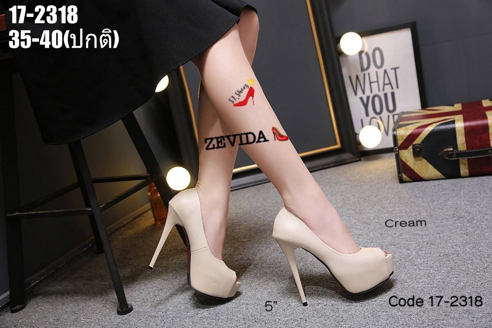 รองเท้าคัทชูส้นสูงทรงเปิดหน้า (สีชมพู)