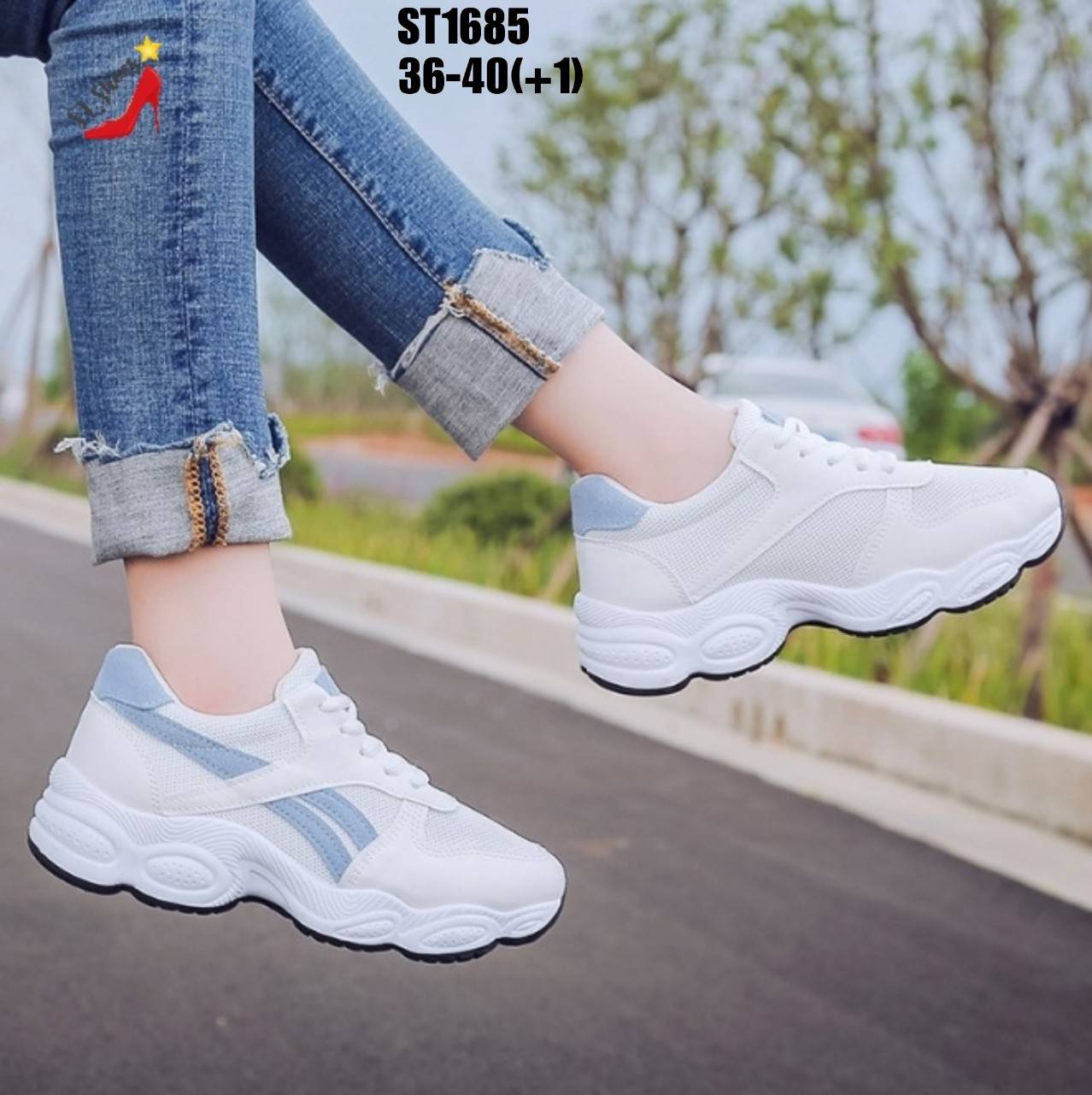 รองเท้าผ้าใบทรงSportแต่งแถบทูโทน (สีชมพู)