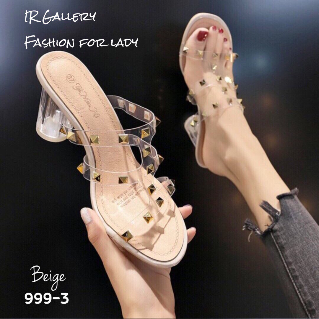 รองเท้าส้นแก้วสไตล์วาเลนติโน่ (สีครีม)