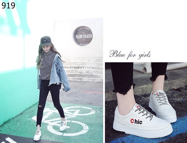 รองเท้าผ้าใบแฟชั่นแต่งลายchic (สีเทา)