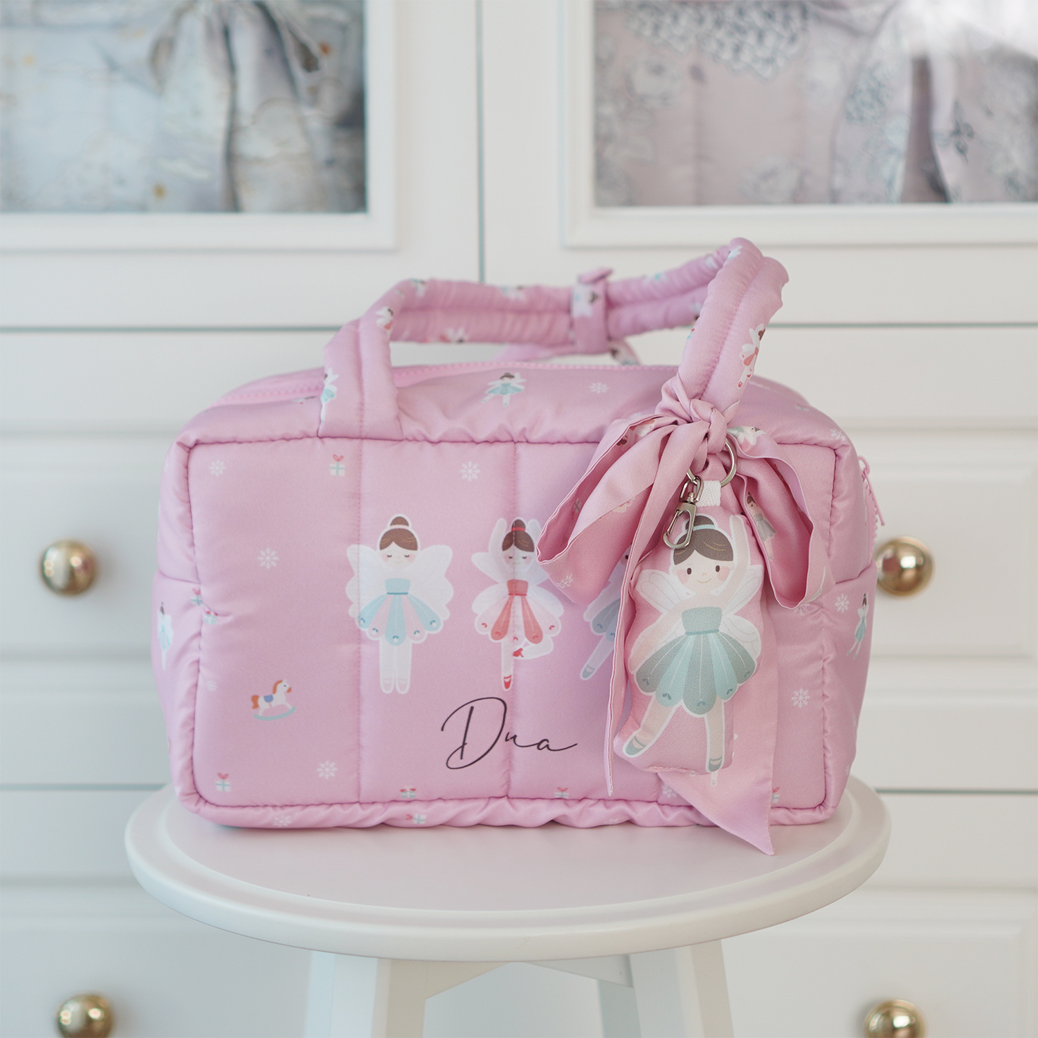 Fluffy Bowling Bag กระเป๋านุ่มนิ่ม ทรง Bowling สั่งทำใส่ข้อความ ลาย Sugar Plum Fairy - Pink
