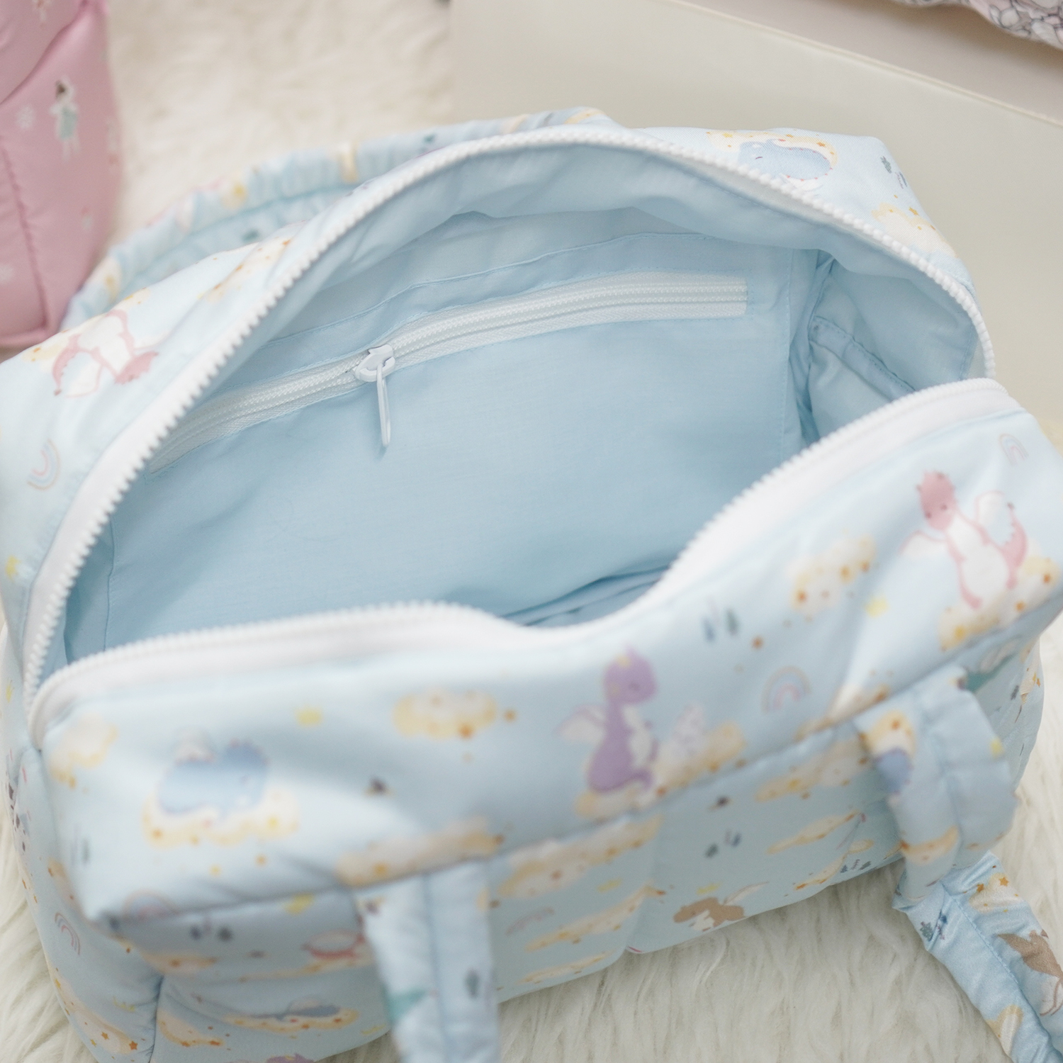Fluffy Bowling Bag กระเป๋านุ่มนิ่ม ทรง Bowling สั่งทำใส่ข้อความ ลาย Dragon - Blue