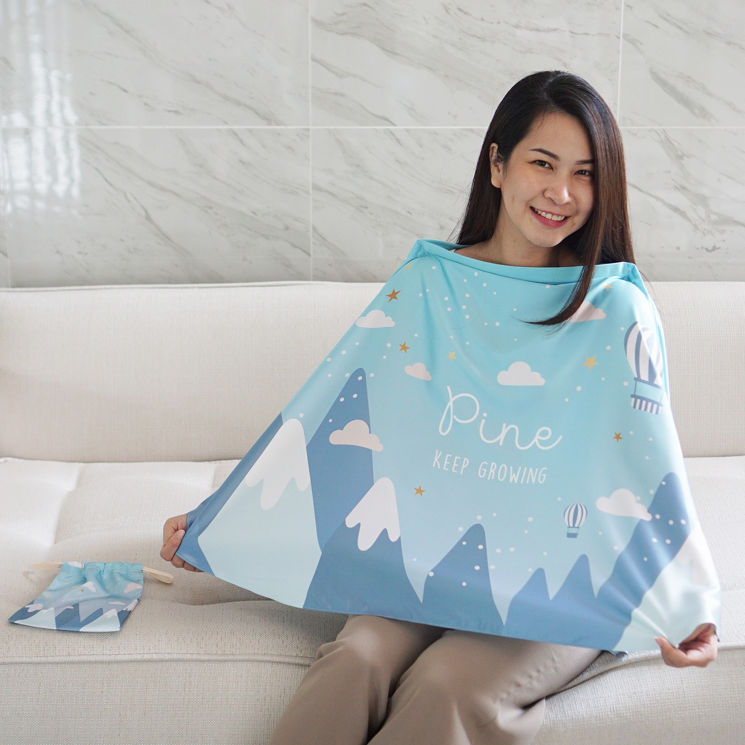 ผ้าคลุมให้นม สั่งทำใส่ชือ ลายภูเขา Mountain - Blue