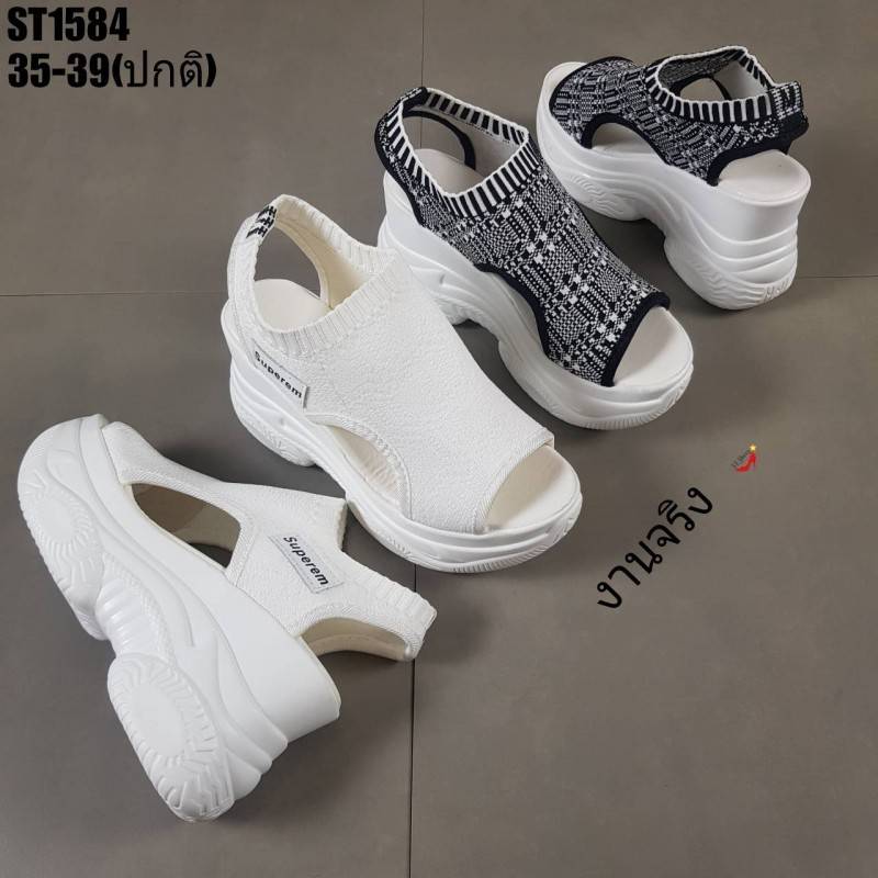 รองเท้าลำลองเสริมส้นเปิดข้าง (สีดำ)