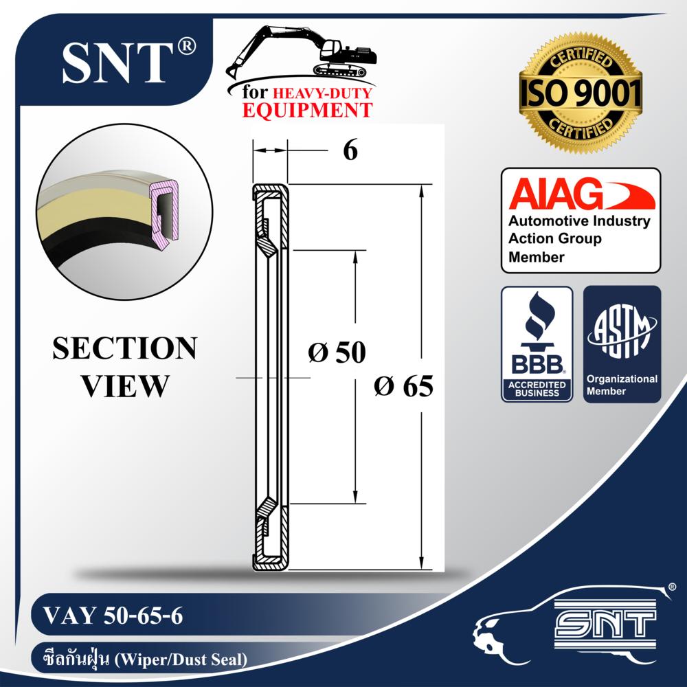 SNT ซีลกันฝุ่น VAY 50-65-6, Wiper Seal - P/N VAY50-65-6 (Dust Seal, Pin Dust Seal)