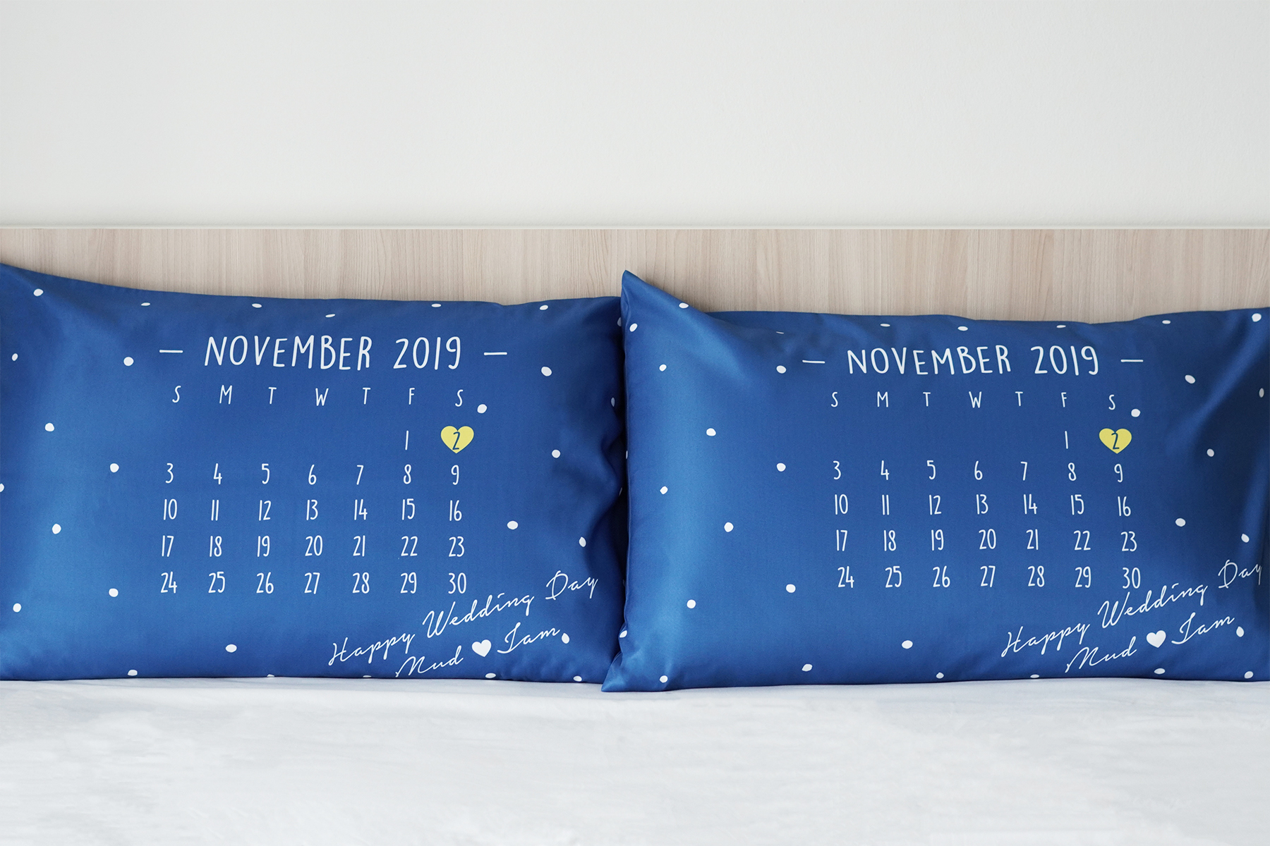 ปลอกหมอนหนุนคู่ พิมพ์ลายเต็มผืน ลาย Calendar - Dark Blue
