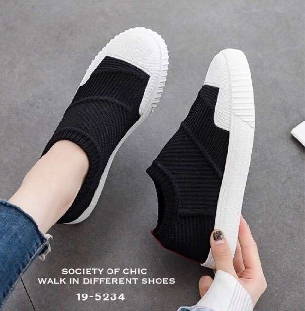 รองเท้าผ้าใบทรงSlip on ทอลาย (สีชมพู)