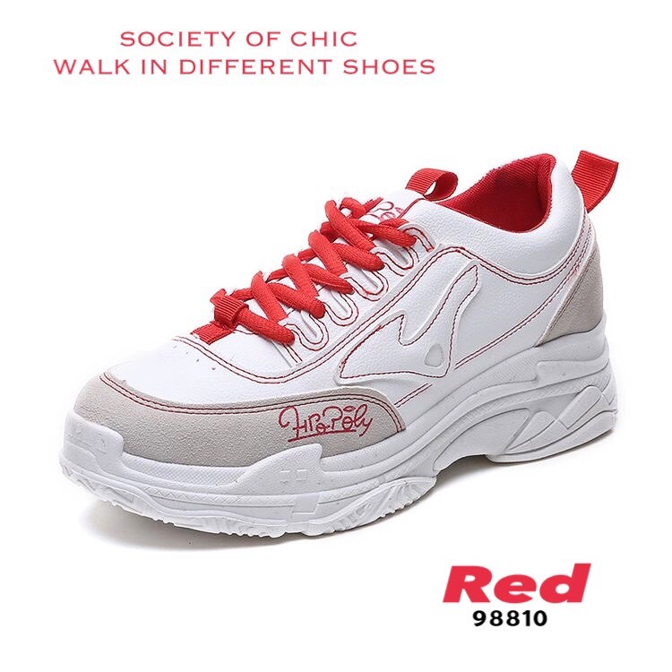 รองเท้าผ้าใบทรงsportแต่งลาย (สีแดง)