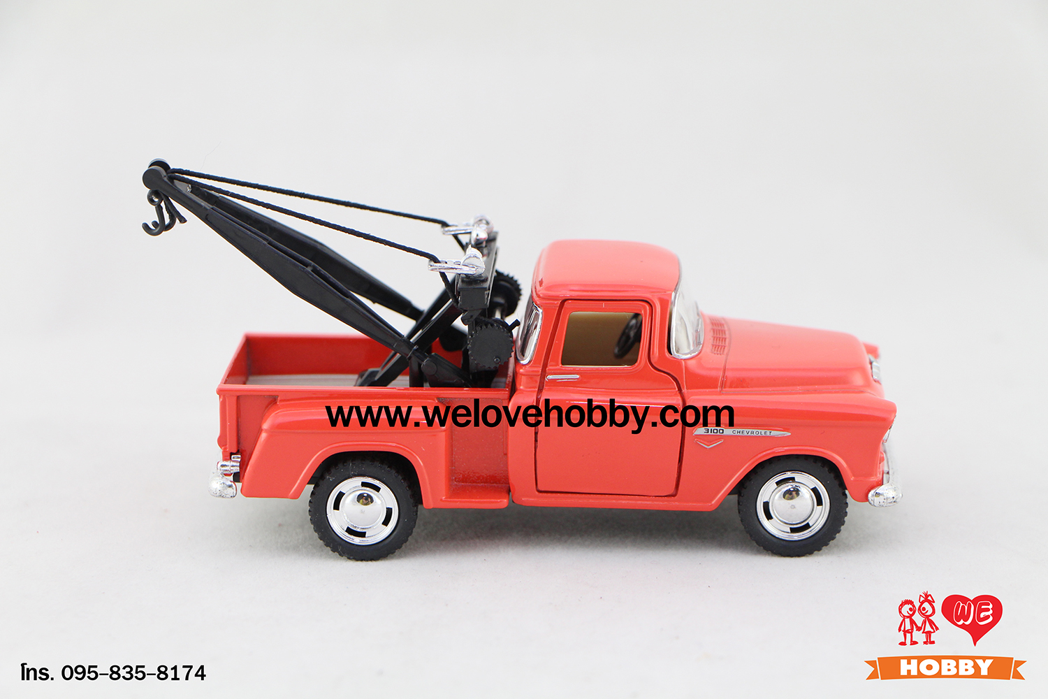 โมเดลรถกระบะคลาสสิค 1955 Chevrolet Chevy Stepside Pick-Up สีส้ม Scale 1:32 มีเซตอุปกรณ์รถยก รถลาก