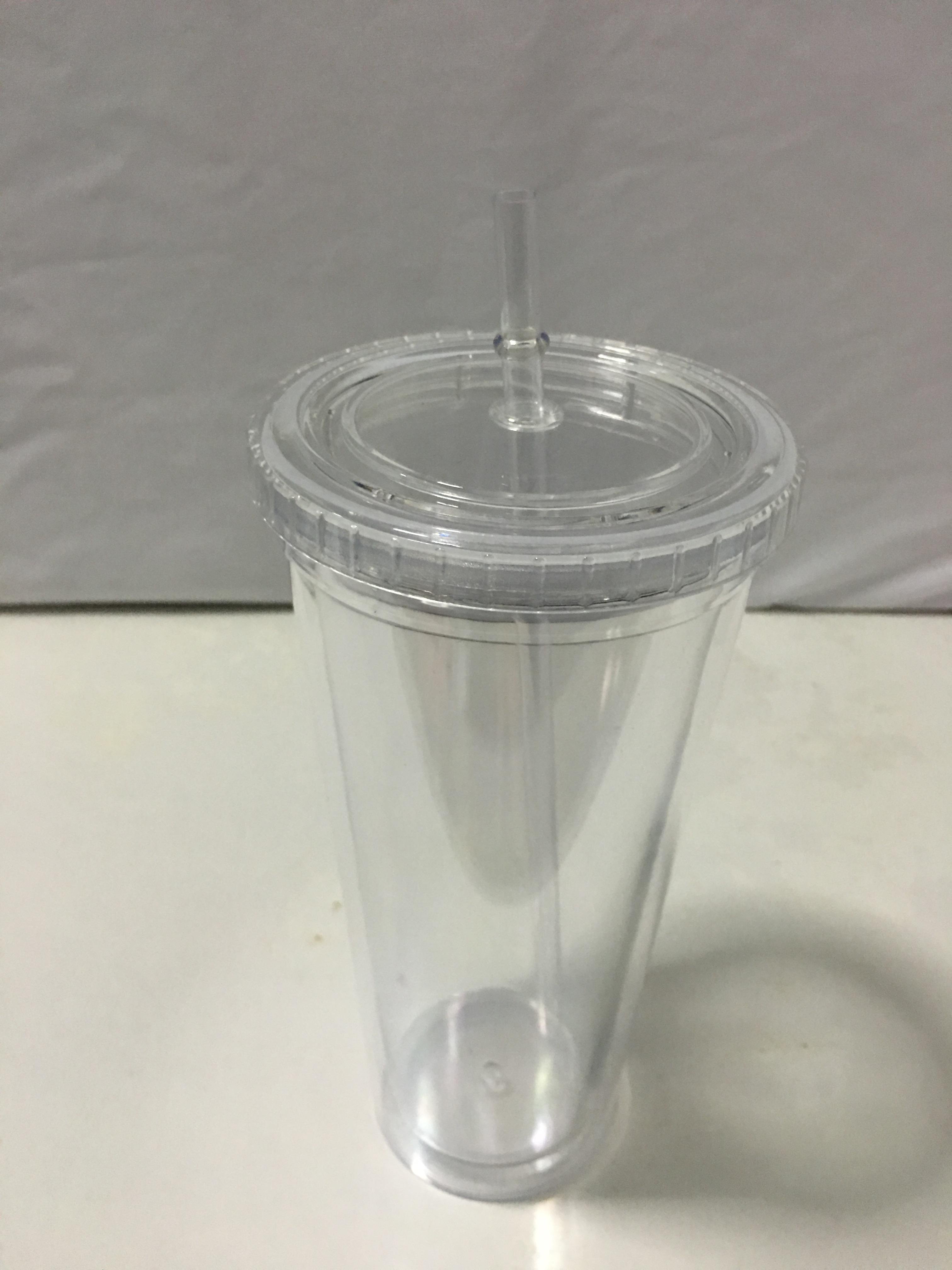 แก้วนํ้า 2 ชั้น แก้ว 2 ชั้น พลาสติก มีฝา มีหลอด 600 ml รหัส 1002