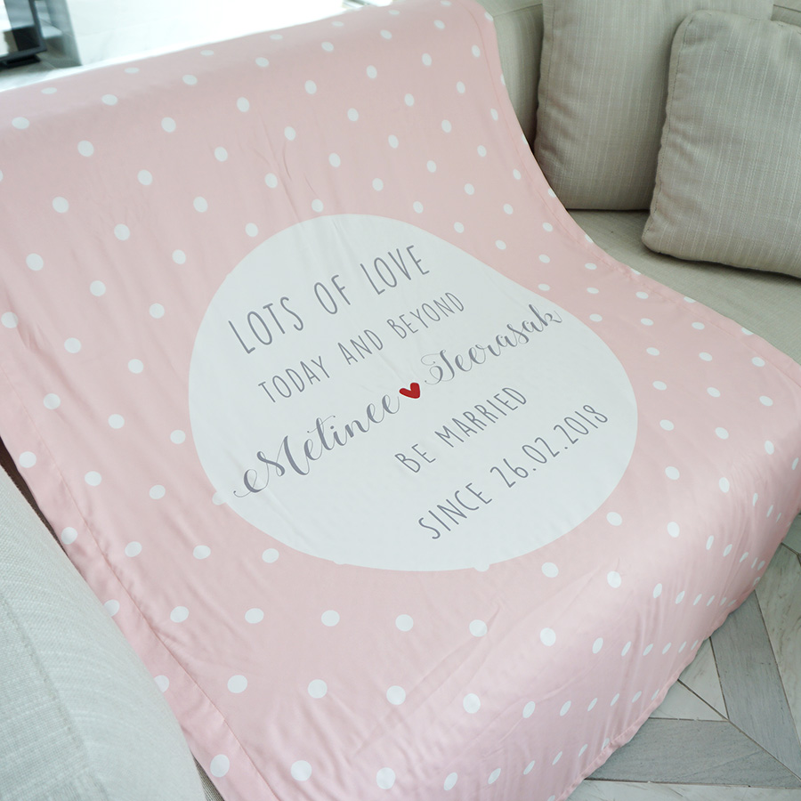 ผ้าห่ม ใส่ชื่อ ลาย Polka dot - Pink ไซส์ใหญ่ 100x150cm