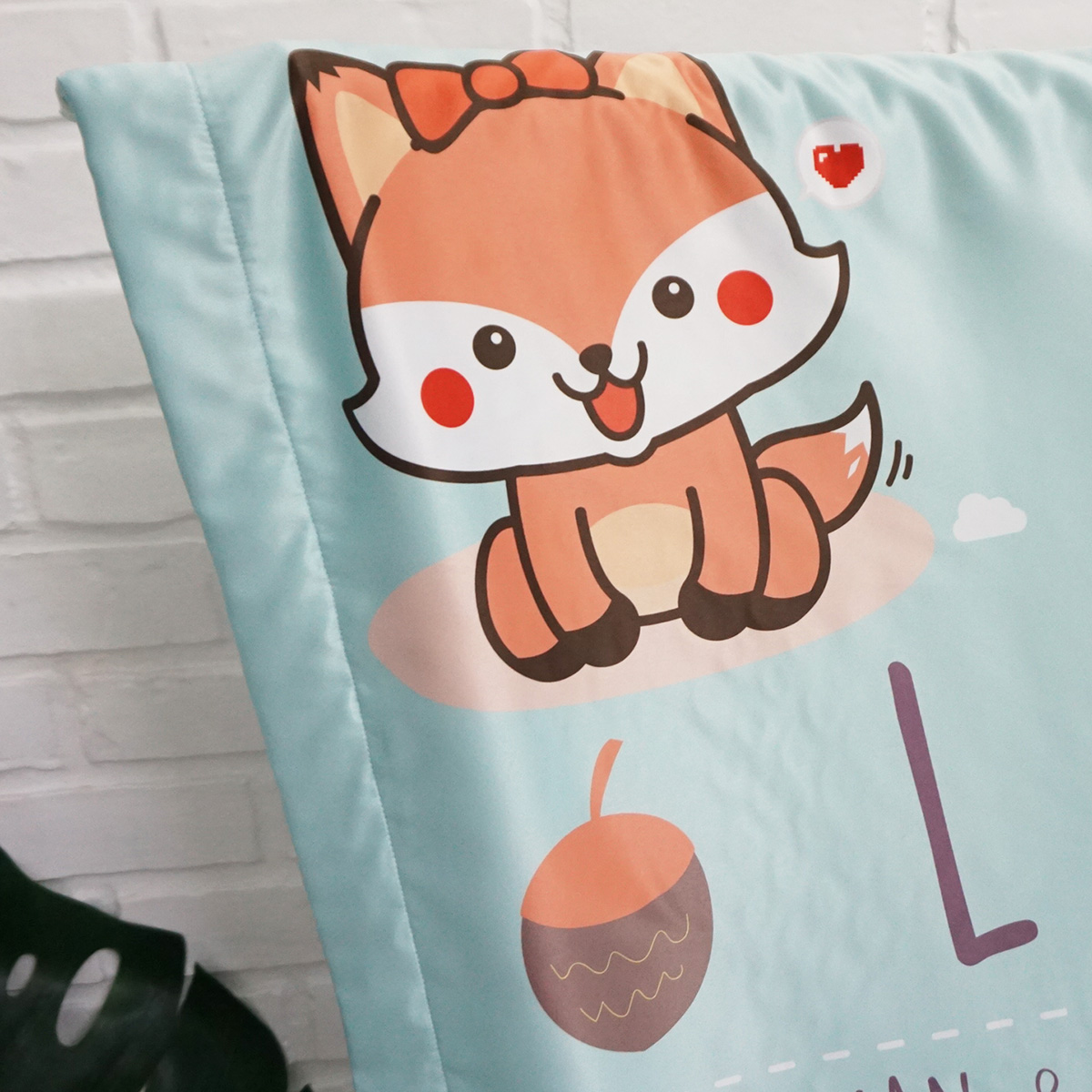 ผ้าห่มเด็ก สั่งทำใส่ประวัติแรกเกิด ลาย Fox - Mint