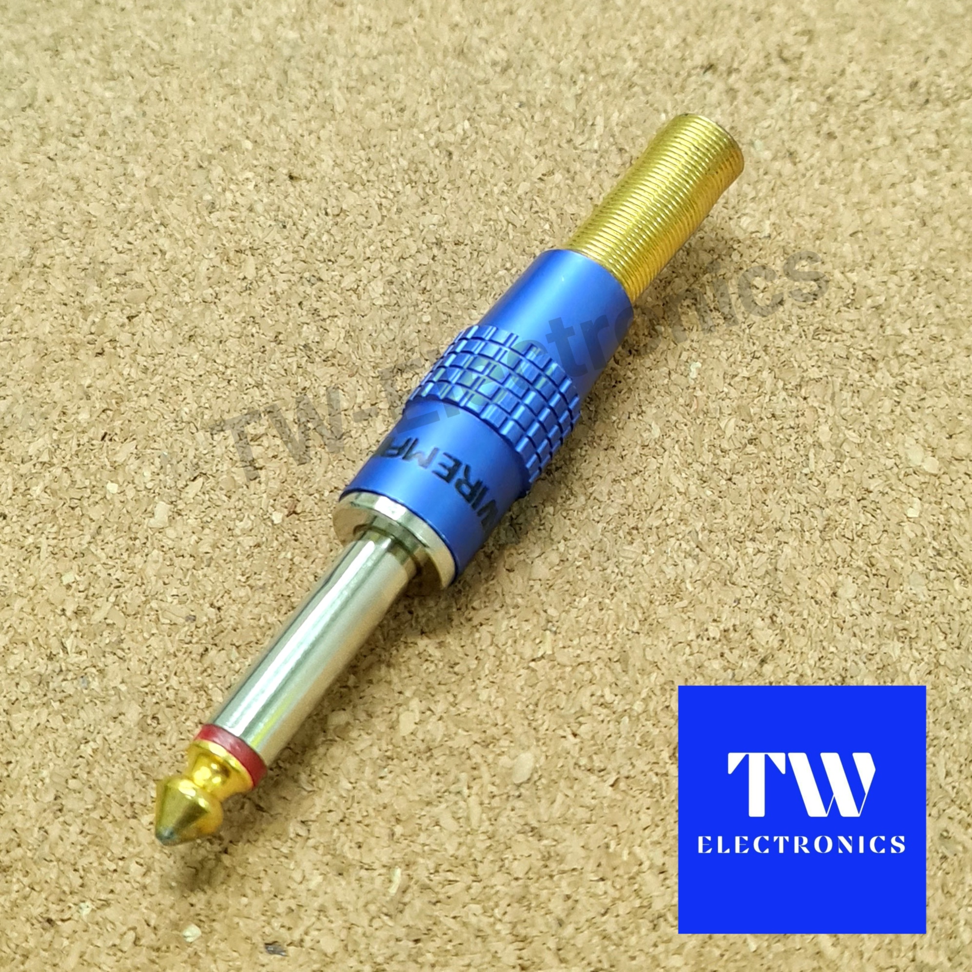 ปลั๊กโฟนโมโน 6.35 (1/4") Wireman สีน้ำเงิน, สปริงทอง / MO006BL