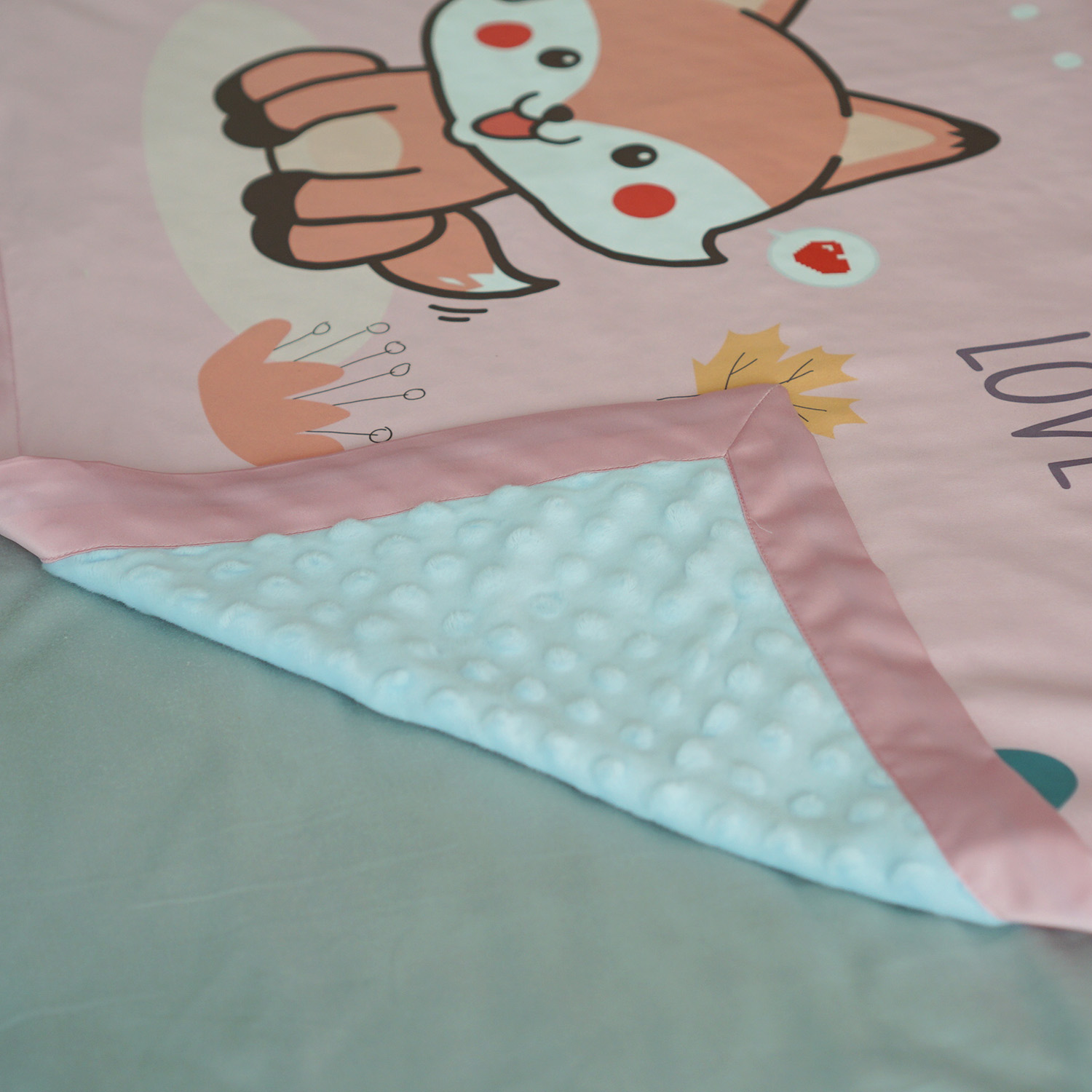 ผ้าห่มเด็ก สั่งทำใส่ชื่อ ลาย Fox - Pink