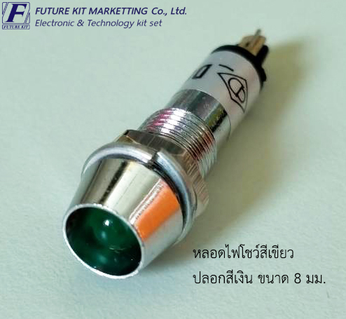 หลอดไฟโชว์สีเขียว ปลอกสีเงิน ขนาด 8 มม.