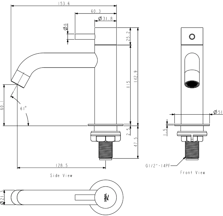 VRH HFVSB-2000G1 ก๊อกน้ำอ่างล้างหน้าตั้งพื้น รุ่น POCKET
