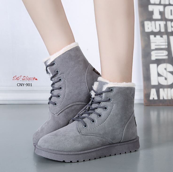 รองเท้าผ้าใบกันหนาวบุขน (สีเทา)