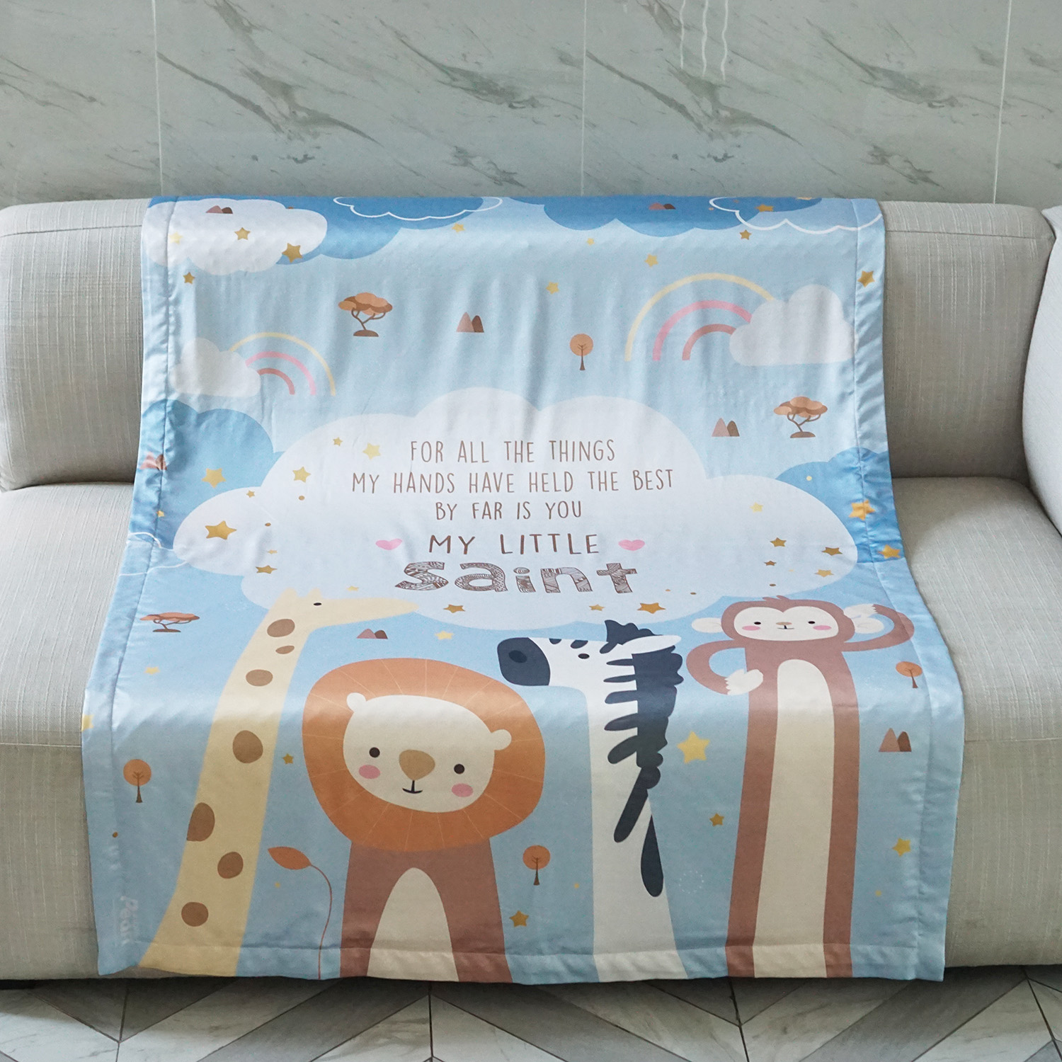 ผ้าห่ม สั่งทำใส่ชื่อ ลาย Safari - Blue