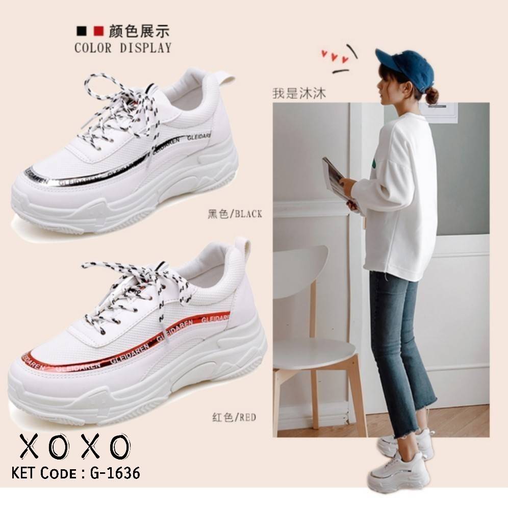 รองเท้าผ้าใบ Sport แต่งเชือกทูโทน (สีเงิน)