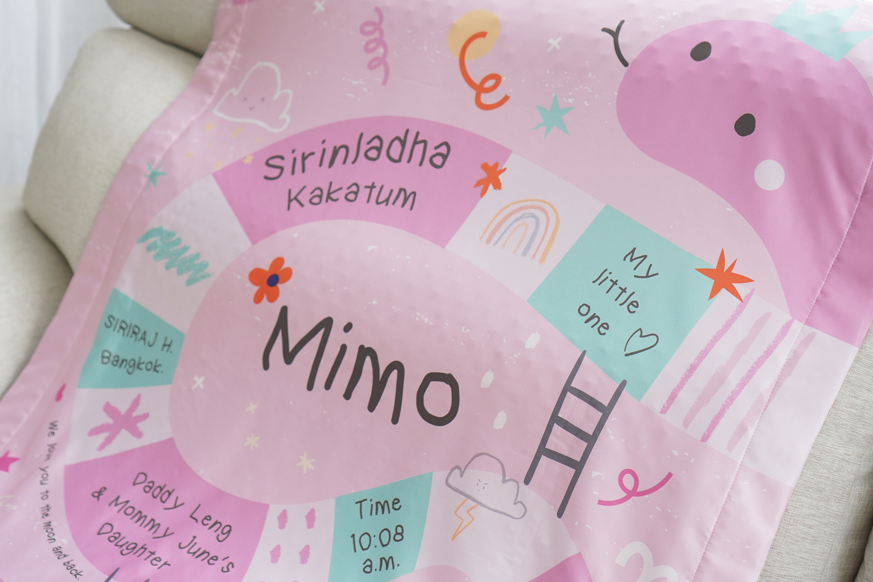 ผ้าห่มเด็ก สั่งทำใส่ชื่อ ลาย Snake and Ladders - Pink