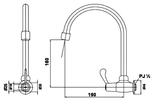 Prema PM131Q4(HM) ก๊อกน้ำอ่างซิงค์ล้างจาน แบบติดผนัง